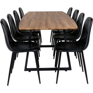 IncaNABL eethoek eetkamertafel uitschuifbare tafel lengte cm 160 / 200 el hout decor en 8 Polar eetkamerstal PU