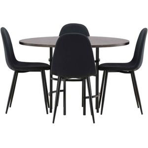 Copenhagen eethoek tafel mokka en 4 Polar stoelen zwart.