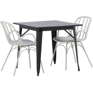Tempe eethoek tafel zwart en 2 Dyrön stoelen grijs.