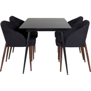 SilarBLExt eethoek eetkamertafel uitschuifbare tafel lengte cm 120 / 160 zwart en 4 Arch eetkamerstal zwart.