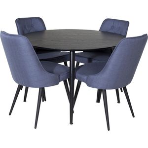 DippÃ˜115BLBL eethoek eetkamertafel zwart en 4 Velvet Deluxe eetkamerstal blauw, zwart.