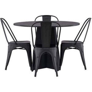 Bootcut eethoek tafel zwart en 4 Tempe stoelen zwart.