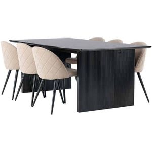 Ebuy24 - Vail Essgruppe Tisch schwarz und 6 Velvet Stühle beige.