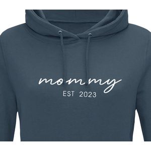 Hoodie dames met capuchon - Sweater dames capuchon - cadeau mama - cadeau mama kerst - cadeau mama moederdag - mommy est 2023 - blauwgrijs L