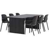 Vail eethoek tafel zwart en 6 baltimore stoelen zwart.