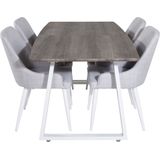 IncaNAWH eethoek eetkamertafel uitschuifbare tafel lengte cm 160 / 200 el hout decor grijs en 4 Plaza eetkamerstal grijs, wit.