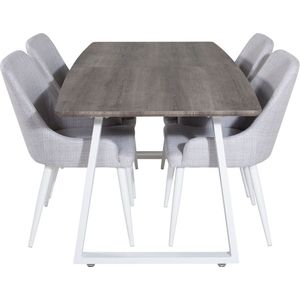 IncaNAWH eethoek eetkamertafel uitschuifbare tafel lengte cm 160 / 200 el hout decor grijs en 4 Plaza eetkamerstal grijs, wit.