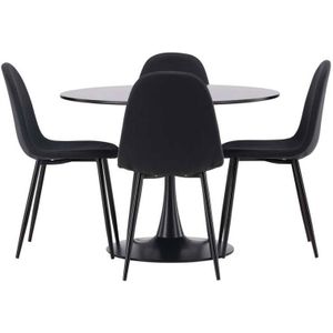Glade eethoek tafel zwart en 4 Polar stoelen zwart.