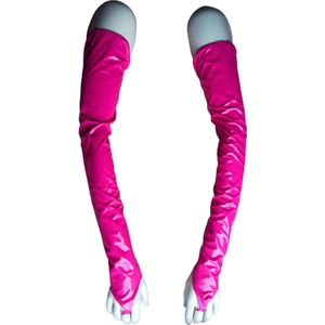 Latex Hanschoenen van Datex (Mix latex en stof ) Glans Sexy vingerloze gloves roze S/M