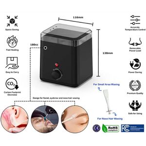 Mini- WAX/ HARS VERWARMER voor ontharing wit-Niet-klevend-Capaciteit 180 ml -Verhit wax moeiteloos- Draagbaar- Ideaal voor kleine ruimtes - Eenvoudig schoon te maken-zwart/R 53