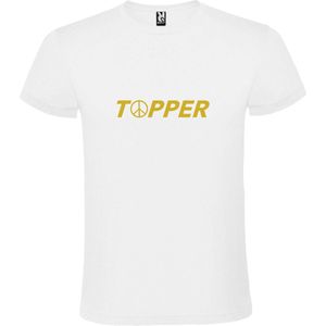 Wit T-Shirt met “ Topper met Vrede's teken “ tekst Goud Size M