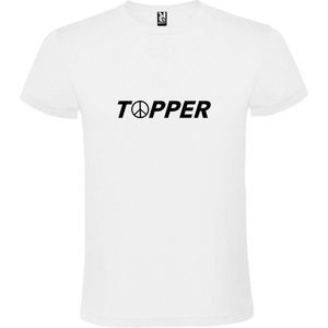 Wit T-Shirt met “ Topper met Vrede's teken “ tekst Zwart Size L