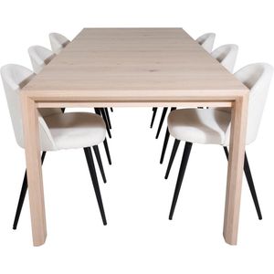 SliderWW eethoek eetkamertafel uitschuifbare tafel lengte cm 170 / 250 eik wit washeded en 6 Velvet eetkamerstal fluweel
