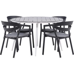 Break tuinmeubelset tafel 120x120cm, 4 stoelen Wear, grijs,zwart.