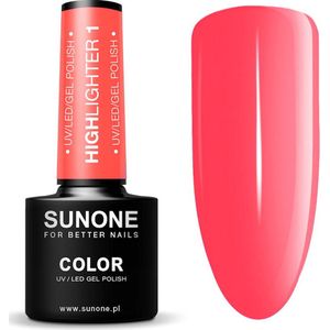 SUNONE UV/LED Gellak 5ml. Highlighter 1 - Neon, Rood, Roze - Glanzend - Gel nagellak