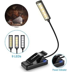 YINSAN leeslamp, oplaadbaar leeslampje, traploos dimbaar, 3 modi en 9 LED's, draagbaar boeklicht met clip, ideaal voor e-reader, studeerkamer, bed, reizen, tablet (zwart)