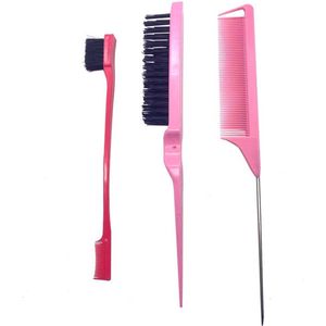 Edge kammen - 3 stuks kam - Edges Brush Babyhair set - Roze