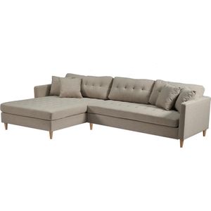 Marino Deluxe bank met chaise longue rechts of links gedraaid met kussens stof zandkleurig.