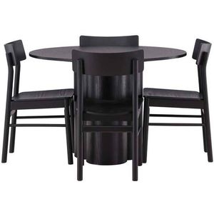 Olivia eethoek tafel zwart en 4 Montros stoelen zwart.