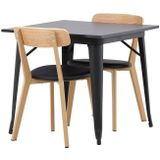 Tempe eethoek tafel zwart en 2 Sanjos stoelen naturel.