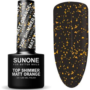SUNONE UV/LED Top Shimmer Matt Orange 5ml. - Transparant, Oranje - Glitters - Top en/of basecoat - Gel nagellak