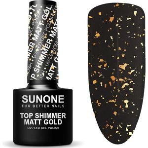 SUNONE UV/LED Top Shimmer Matt Gold 5ml. - Transparant, Goud - Mat - Top en/of basecoat - Gel nagellak