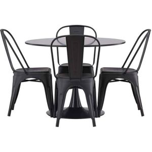 Glade eethoek tafel zwart en 4 Tempe stoelen zwart.