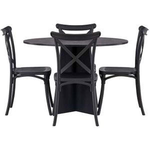 Bootcut eethoek tafel zwart en 4 Crosett stoelen zwart.