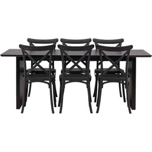 Vail eethoek tafel zwart en 6 Crosett stoelen zwart.