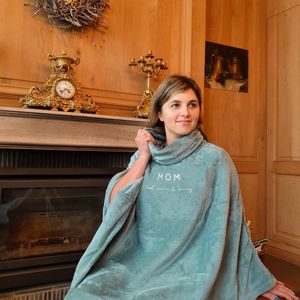 Poncho - Warme poncho - Draagbaar deken - Poncho fleece - Moederdag cadeau - Mama - Moederdag cadeau - Olijfgroen