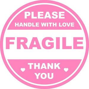 Breekbaar sticker 30 stuks roze etiketten fragile beschermd verzenden