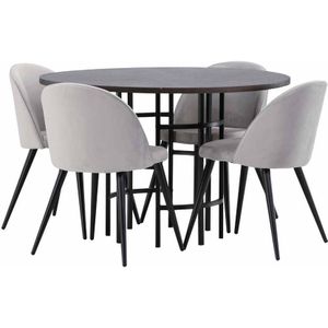 Copenhagen eethoek tafel mokka en 4 Velvet stoelen grijs.