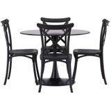 Glade eethoek tafel zwart en 4 Crosett stoelen zwart.