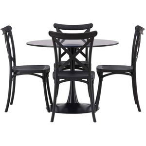 Glade eethoek tafel zwart en 4 Crosett stoelen zwart.