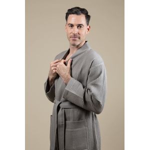 Sauna Wafel Badjas Heren – Cozylion – 100% Duurzaam Katoen – Oeko-Tex – Grijs – Kimono Stijl – Wafel Badjassen Mannen – Sauna & Wellness Ochtendjas voor Man