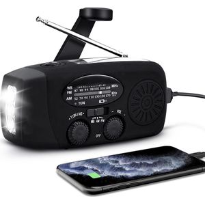 Kleyn - Multifunctionele Radio - Op Zonne Energie - met Handslinger voor Noodgevallen - FM/AM/NOAA-Radio - met 3 Led-Zaklamp - 1000mAh Powerbank voor Smartphones - Klein en Gemakkelijk Mee te Nemen