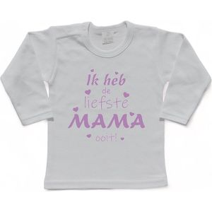 T-shirt Kinderen ""Ik heb de liefste mama ooit!"" Moederdag | lange mouw | Wit/lila | maat 68