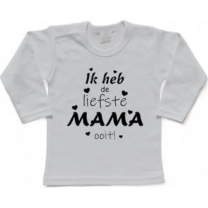 T-shirt Kinderen ""Ik heb de liefste mama ooit!"" Moederdag | lange mouw | Wit/zwart | maat 86