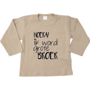 Shirt Aankondiging zwangerschap ""Hoera Ik word grote broer"" | lange mouw | Zand/zwart | maat 86 zwangerschap aankondiging bekendmaking Baby big bro brother