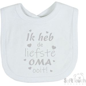 Soft Touch Slabber Slabbetje Slab ""Ik heb de liefste Oma ooit!"" Moederdag Unisex Katoen Wit/zilver (shiny) Maat 33x22 Cm