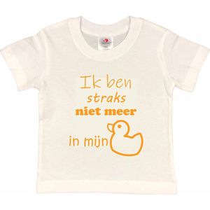 Shirt Aankondiging zwangerschap ""Ik ben straks niet meer in mijn eendje | korte mouw | wit/mosterd | maat 134/140 zwangerschap aankondiging bekendmaking