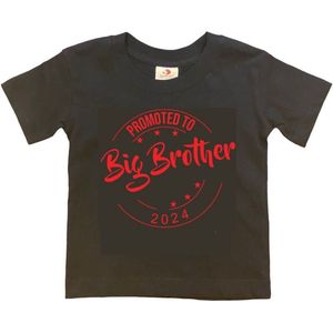 Shirt Aankondiging zwangerschap Promoted to Big Brother 2026 | korte mouw | Zwart/cappuccino | maat 98/104 zwangerschap aankondiging bekendmaking Baby big bro brother Grote Broer