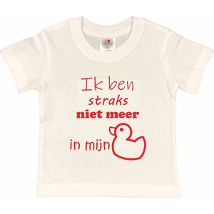 Shirt Aankondiging zwangerschap ""Ik ben straks niet meer in mijn eendje | korte mouw | wit/rood | maat 110/116 zwangerschap aankondiging bekendmaking