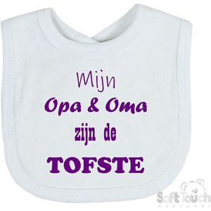 Soft Touch Slabber Slabbetje Slab ""Mijn Opa & Oma zijn de tofste"" Moederdag Unisex Katoen Wit/paars Maat 33x22 Cm