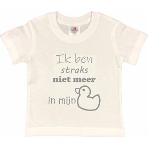 Shirt Aankondiging zwangerschap ""Ik ben straks niet meer in mijn eendje | korte mouw | wit/grijs | maat 98/104 zwangerschap aankondiging bekendmaking