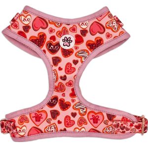Hondentuigje - Zacht Tuigje / Honden Harnas - Roze - Rood - Hartjes - Moederdag - Love at First Bark - Paw My God! - Maat L