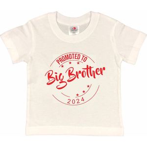 Shirt Aankondiging zwangerschap Promoted to Big Brother 2026 | korte mouw | Wit/cappuccino | maat 134/140 zwangerschap aankondiging bekendmaking Baby big bro brother