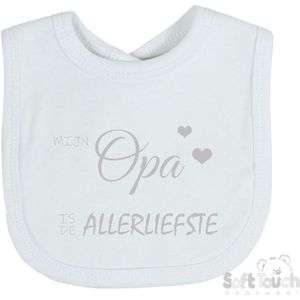 Soft Touch Slabber Slabbetje Slab ""Mijn opa is de allerliefste"" Unisex Katoen Wit/zilver shiny Maat 33x22 Cm