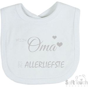 Soft Touch Slabber Slabbetje Slab ""Mijn oma is de allerliefste"" Unisex Katoen Wit/zilver shiny Maat 33x22 Cm