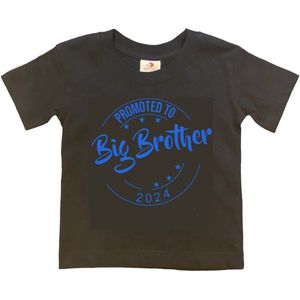 Shirt Aankondiging zwangerschap Promoted to Big Brother 2026 | korte mouw | Zwart/blauw | maat 122/128 zwangerschap aankondiging bekendmaking Baby big bro brother